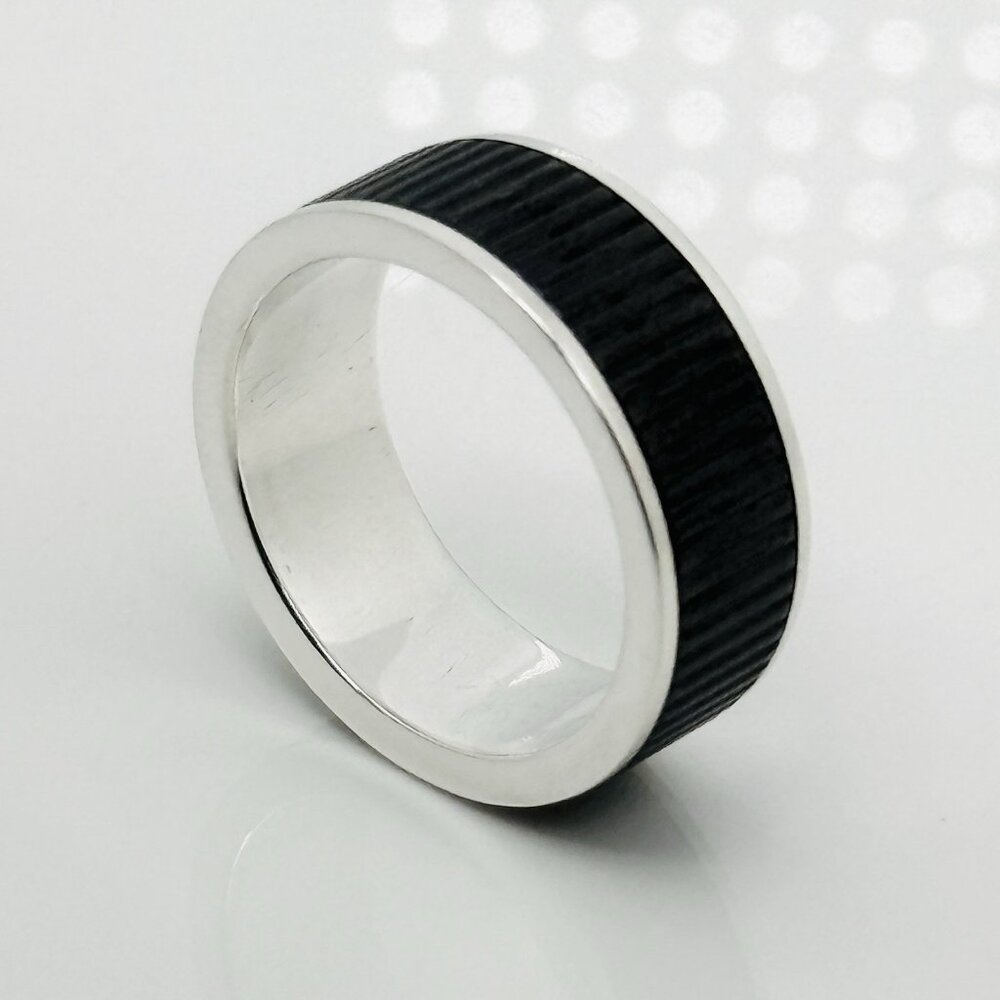 Size 13 Tiffany & Co Midnight Black Coin Edge Titanium and Silver Ring Mens